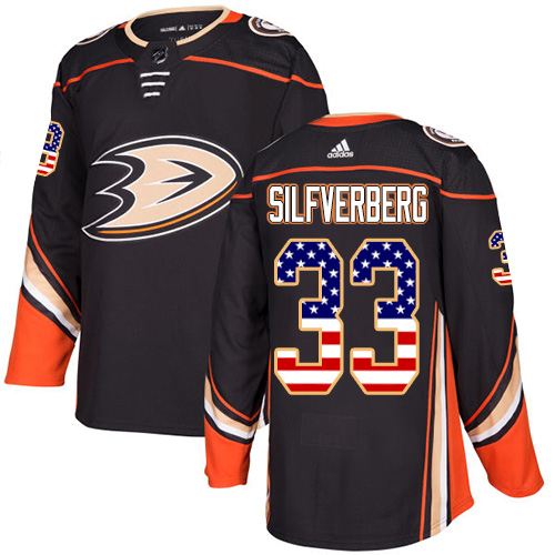 Herren Anaheim Ducks Eishockey Trikot Jakob Silfverberg #33 Schwarz USA Flag Fashion